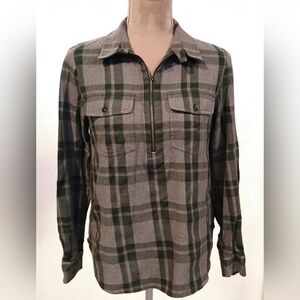 Madewell Grey Green Womans Plaid Flannel 1/4 Zip Shirt size Small Gorpcore